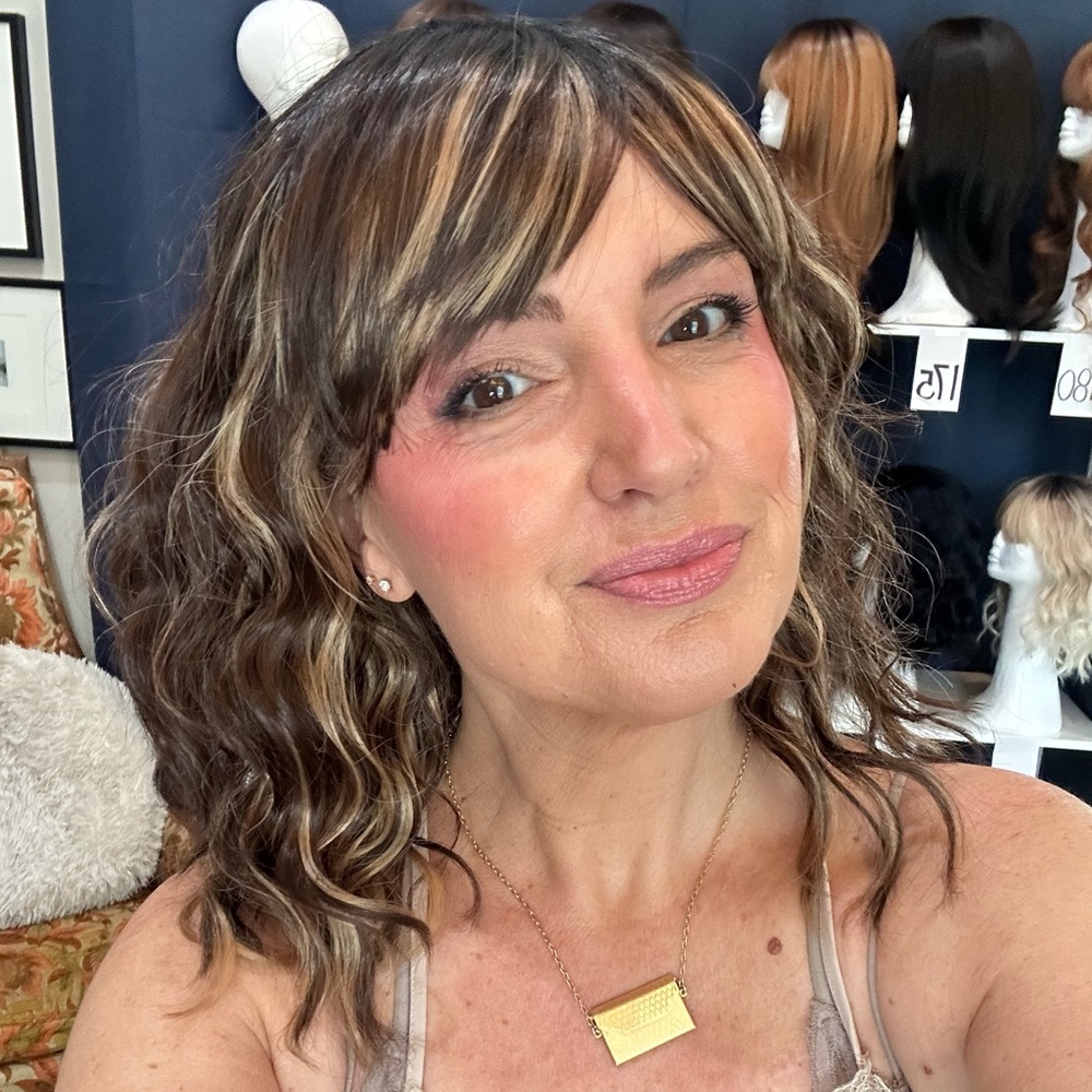 314 "the Luci" Dark Brown w baby highlights Short Beach Wavy Bob bangs 10-12”